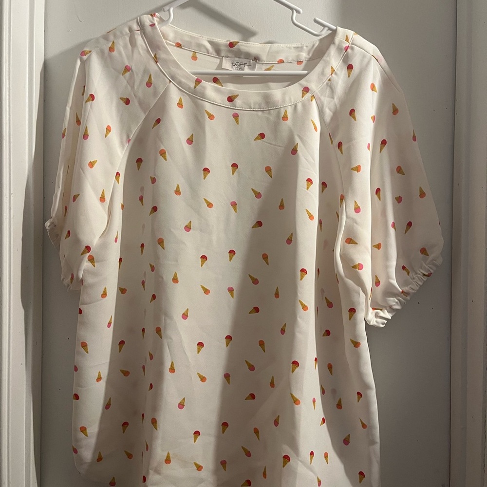 Loft White Ice Cream Print Women's Top